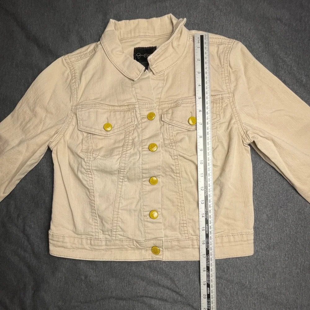 Jessica Simpson Denim Jacket Girls Size Small Tan Khaki Button‎ Front Trucker